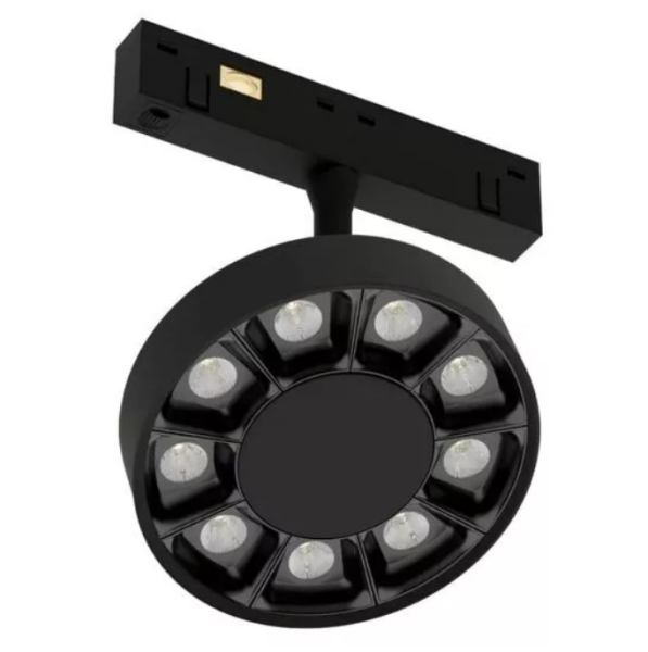 Трековый светодиодный светильник магнитный RONDO MAGNETIC MASK S20 48V 10W 36° CRI90 OSRAM 3000K | Черный корпус Ø95х135 mm