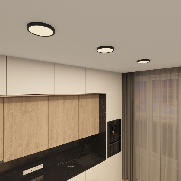 DK6520-BK Накладной светильник THIN, IP40, 18W, 3000K/4000K/6500K, переключатель цветовой температуры на корпусе, черный, полимер