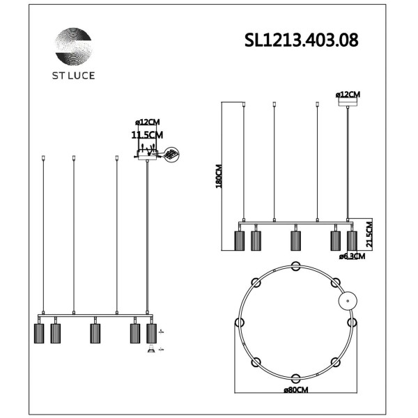 SL1213.403.08 Светильник подвесной ST-Luce Черный/Черный GU10 8*5W 4000K KENDO