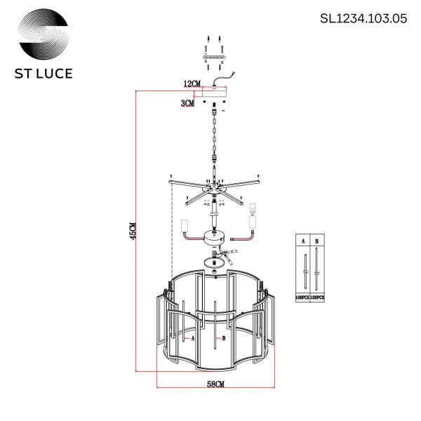 SL1234.103.05 Люстра подвесная ST-Luce Никель/Прозрачный, Никель E14 5*60W COSENZA