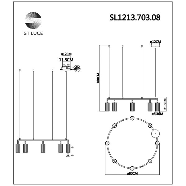 SL1213.703.08 Светильник подвесной ST-Luce Серый/Серый GU10 8*5W 4000K KENDO
