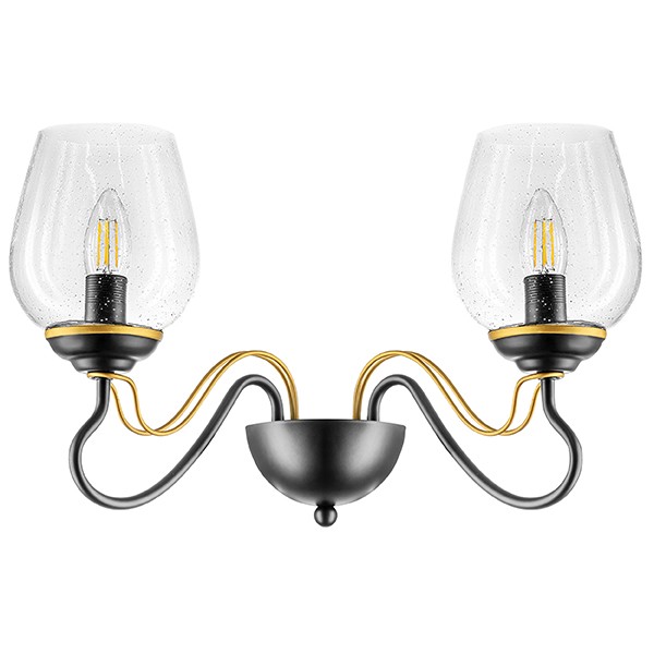 734627 Бра BOLLA 2х40W E14 ЧЕРНЫЙ/ЗОЛОТО/ПРОЗРАЧНЫЙ