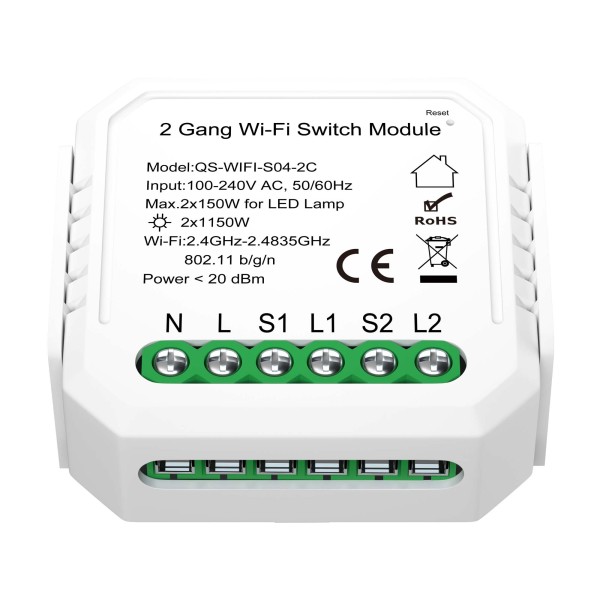 ST9000.500.02C WI-FI реле 2 канала, 2x150W,IP20, L46xW46xH18,230V, Белый AROUND