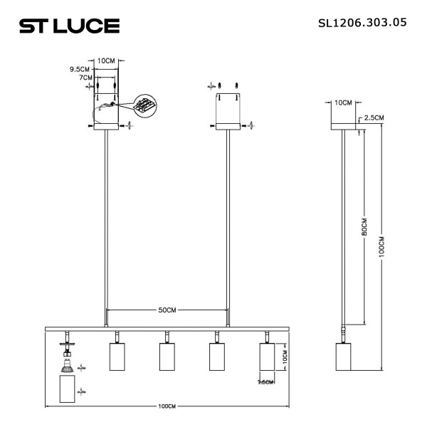 SL1206.303.05 Светильник подвесной ST-Luce Латунь/Латунь GU10 5*5W 4000K SORMANO