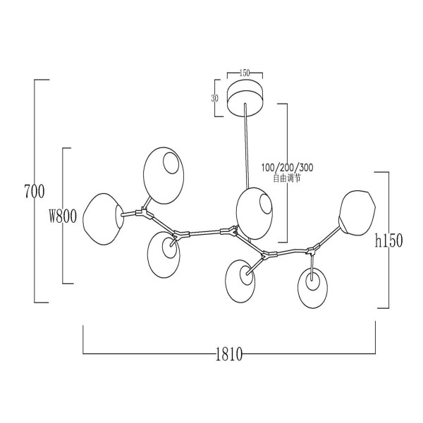SLE154823-07 Светильник подвесной Золотистый/Прозрачный E27 7*40W RAMETTO
