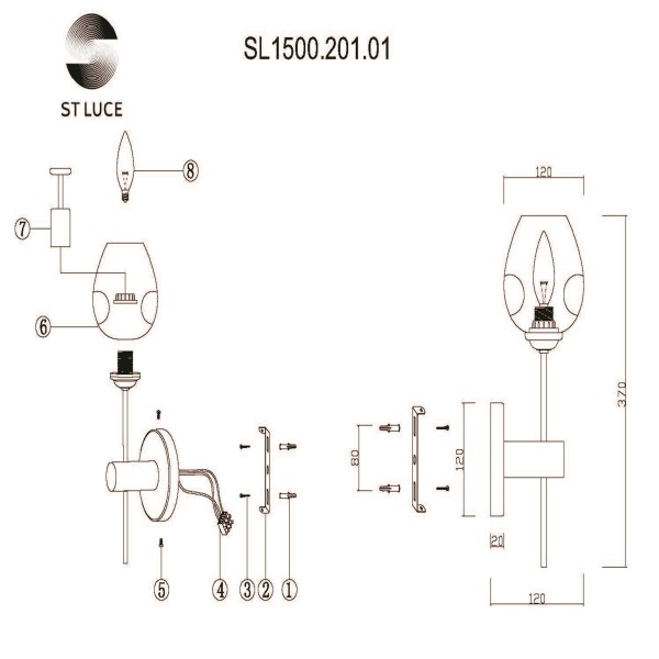 SL1500.201.01 Светильник настенный ST-Luce Золотистый/Янтарный E14 1*40W FOVIA