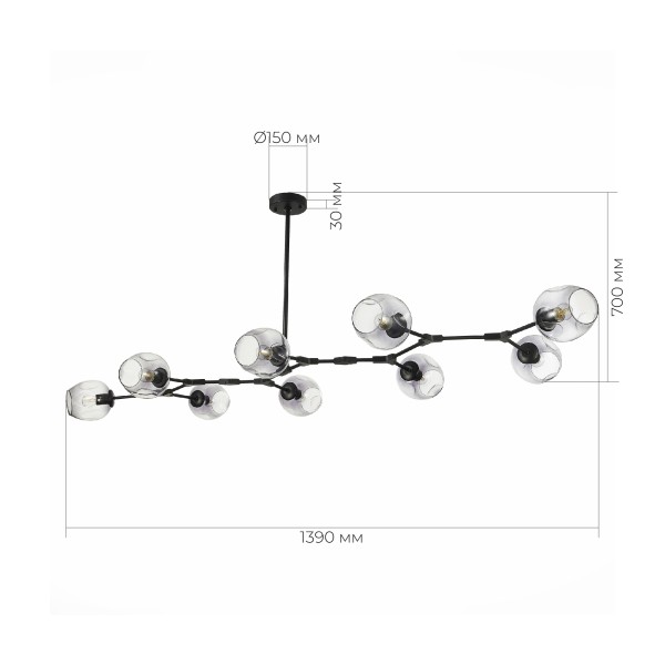 SLE154843-09 Светильник подвесной Черный/Дымчатый E27 9*40W RAMETTO