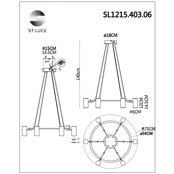 SL1215.403.06 Светильник подвесной ST-Luce Черный, Латунь/Латунь GU10 6*5W 4000K TALIA