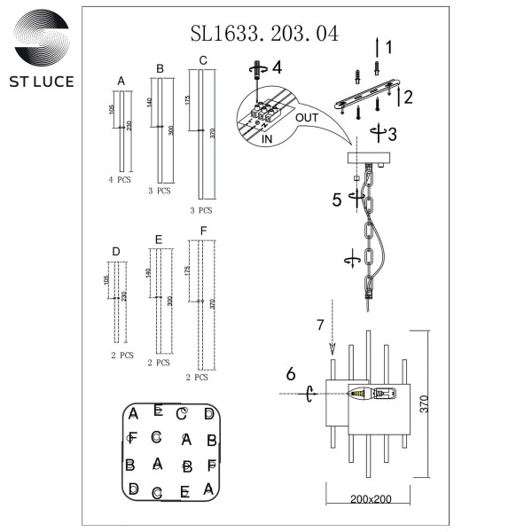 SL1633.203.04 Люстра подвесная ST-Luce Матовое золото/Матовое золото,Прозрачный E14 4*40W OLVERA