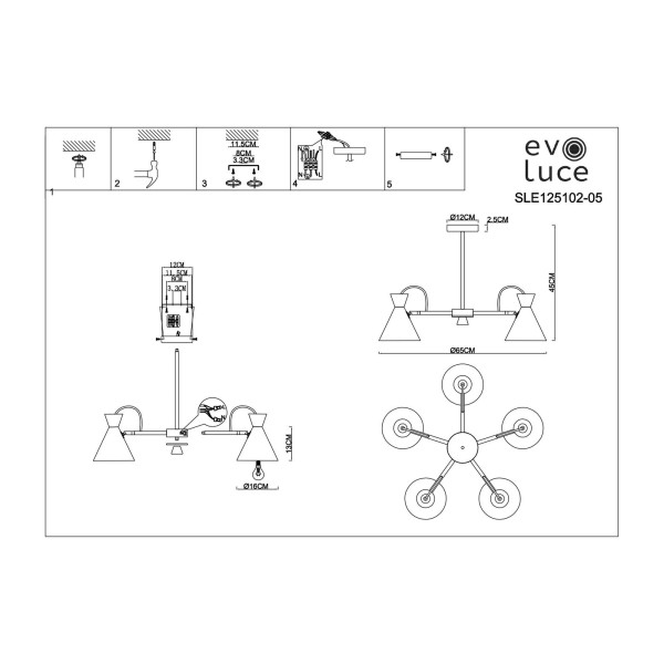 SLE125102-05 Светильник потолочный Белый, Золотистый/Белый, Светлое дерево E14 5*40W MODICA