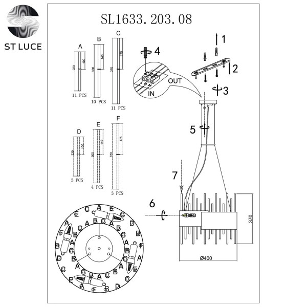 SL1633.203.08 Люстра подвесная ST-Luce Матовое золото/Матовое золото,Прозрачный E14 8*40W OLVERA