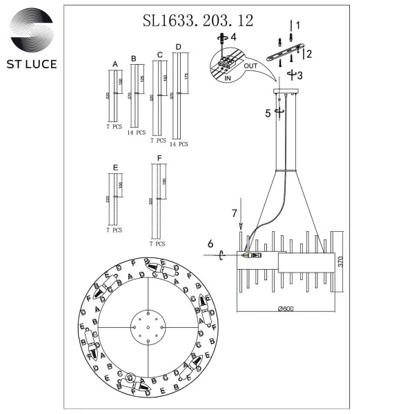 SL1633.203.12 Люстра подвесная ST-Luce Матовое золото/Матовое золото,Прозрачный E14 12*40W OLVERA