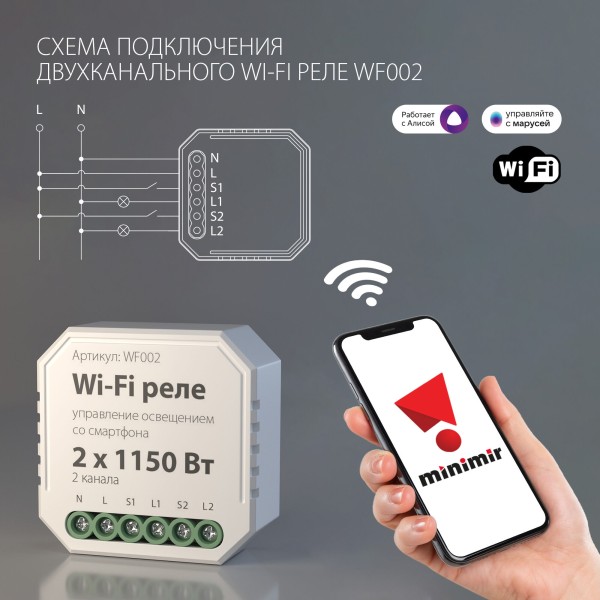 Умное двухканальное реле WF002