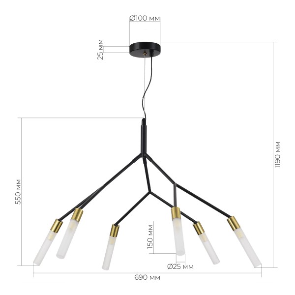 SLE1129-403-06 Светильник подвесной Черный, латунь/Белый G9 6*5W KAITO