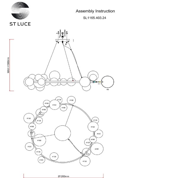 SL1165.403.24 Светильник подвесной ST-Luce Черный/Прозрачный G4 24*5W NECTON