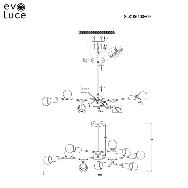 SLE106403-09 Светильник потолочный Серый, Розовое золото E27 9*60W PALARE