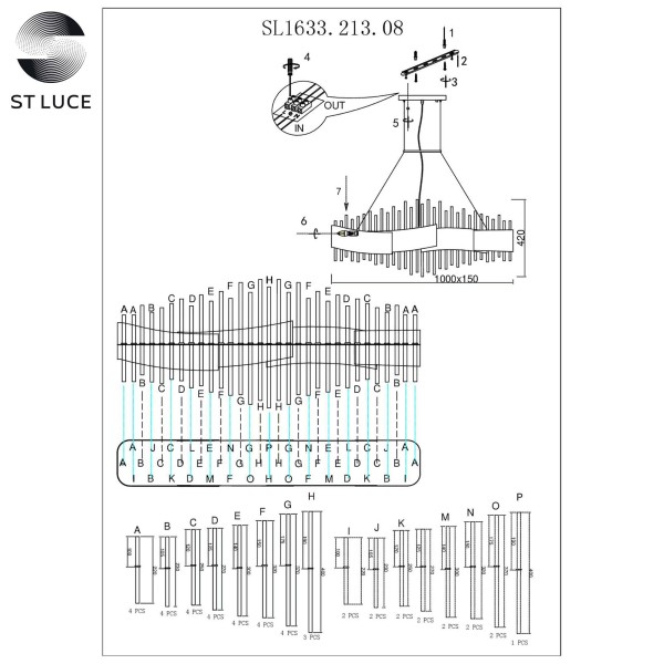 SL1633.213.08 Люстра подвесная ST-Luce Матовое золото/Матовое золото,Прозрачный E14 8*40W OLVERA