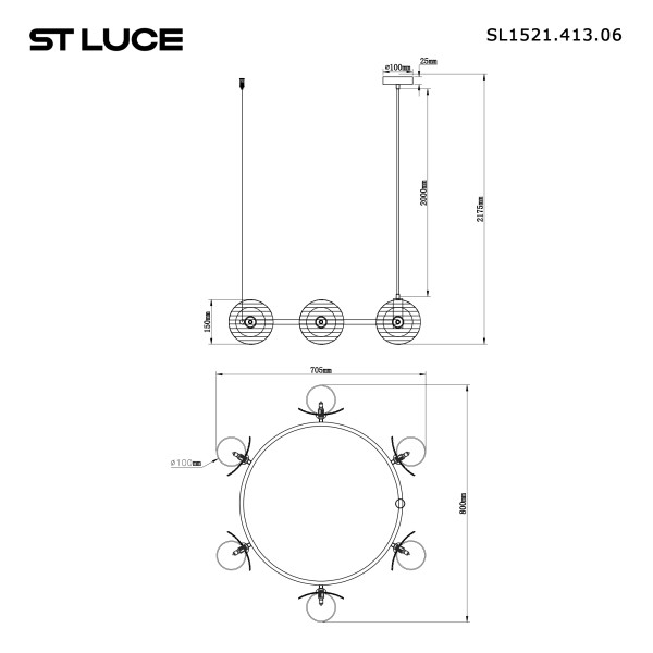 SL1521.413.06 Светильник подвесной ST-Luce Черный/Дымчатый, Белый G9 6*5W 4000K NOON