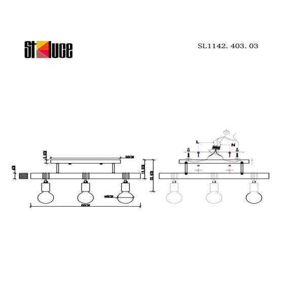 SL1142.403.03 Светильник подвесной Черный, Светлое дерево E27 3*60W BAGETTI