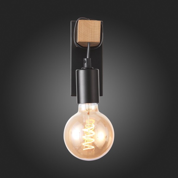 SL1142.401.01 Светильник настенный Черный, Светлое дерево E27 1*60W BAGETTI
