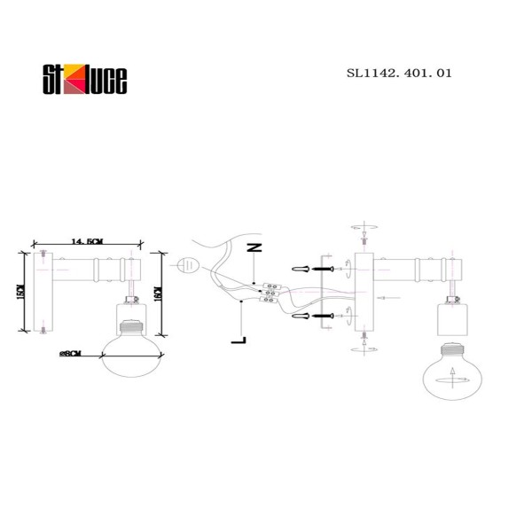 SL1142.401.01 Светильник настенный Черный, Светлое дерево E27 1*60W BAGETTI
