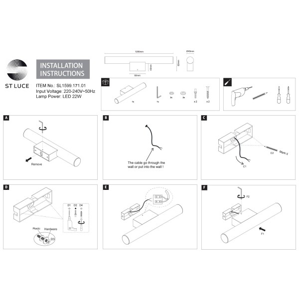 SL1599.171.01 Светильник настенный ST-Luce Хром/Белый LED 1*22W 3000K CURRA