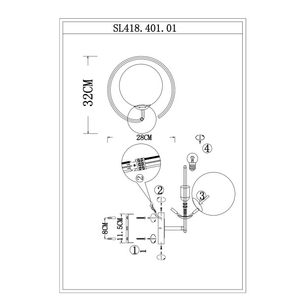 SL418.401.01 Светильник настенный Черный/Белый E27 1*60W GALIO