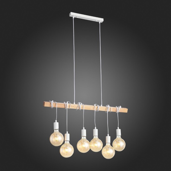 SL1142.503.06 Светильник подвесной Белый, Светлое дерево E27 6*60W BAGETTI