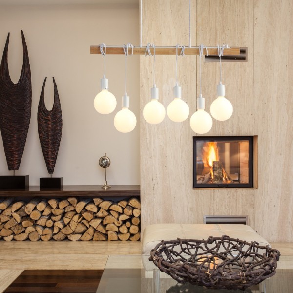 SL1142.503.06 Светильник подвесной Белый, Светлое дерево E27 6*60W BAGETTI