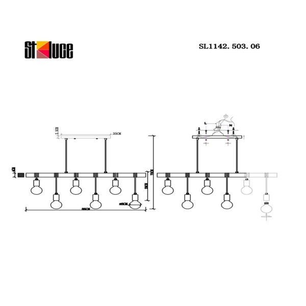 SL1142.503.06 Светильник подвесной Белый, Светлое дерево E27 6*60W BAGETTI
