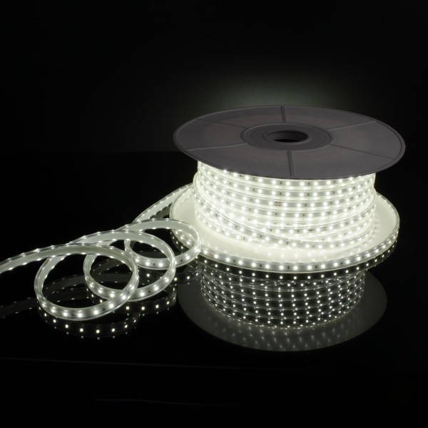 Светодиодная лента 220 В 8 Вт/м 60 Led/м 2835 IP65, холодный белый 6500K, 50 м Лента светодиодная 220V 8W 60Led 2835 IP65 холодный белый, 50 м