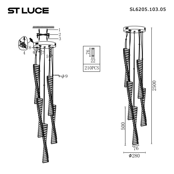 SL6205.103.05 Светильник подвесной ST-Luce Хром/Прозрачный LED 1*55W 4000K ELICA