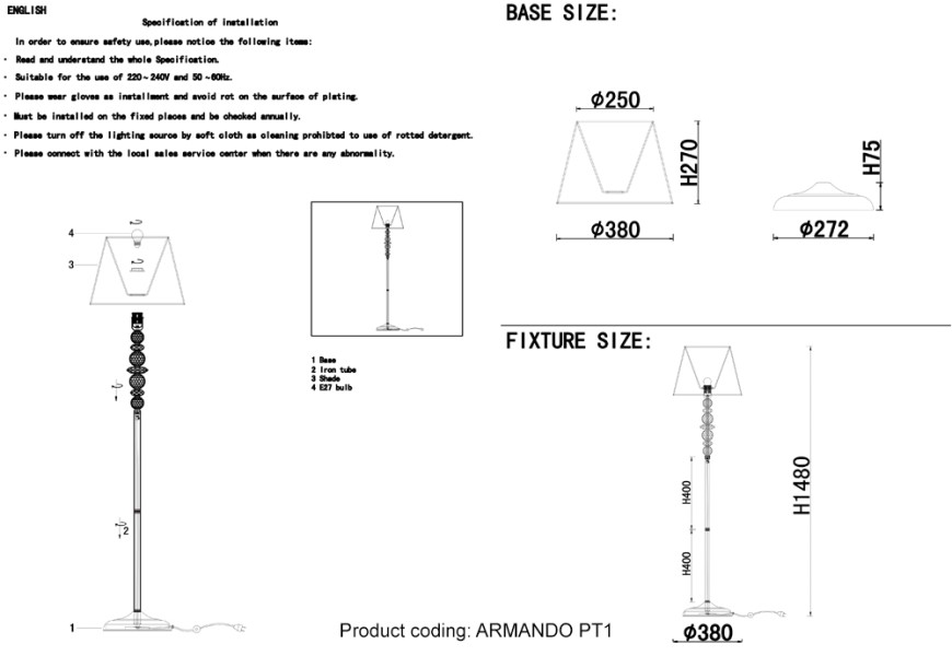 Торшер Crystal Lux ARMANDO PT1 CHROME