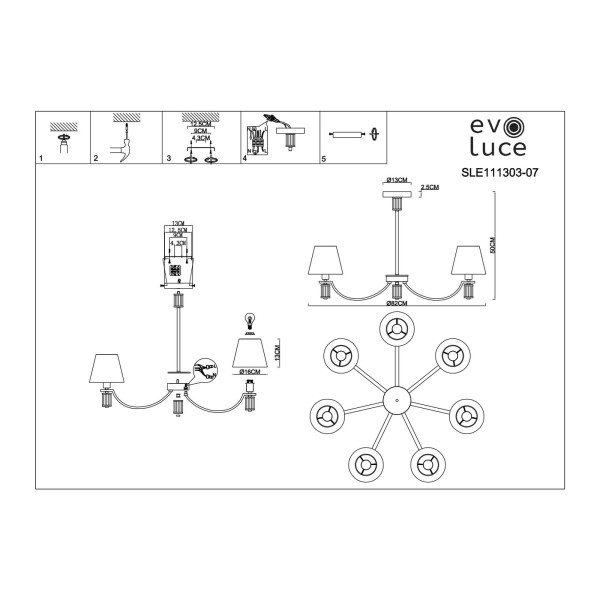 SLE111303-07 Светильник подвесной Хром/Белый E14 7*40W MONZA