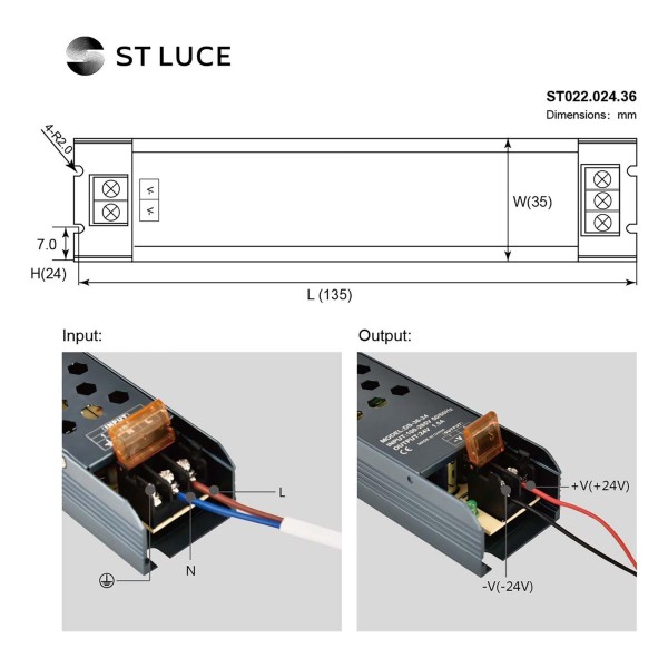 ST022.024.36 Блок питания (24V,36W, IP20) ST-Luce Светодиодные ленты