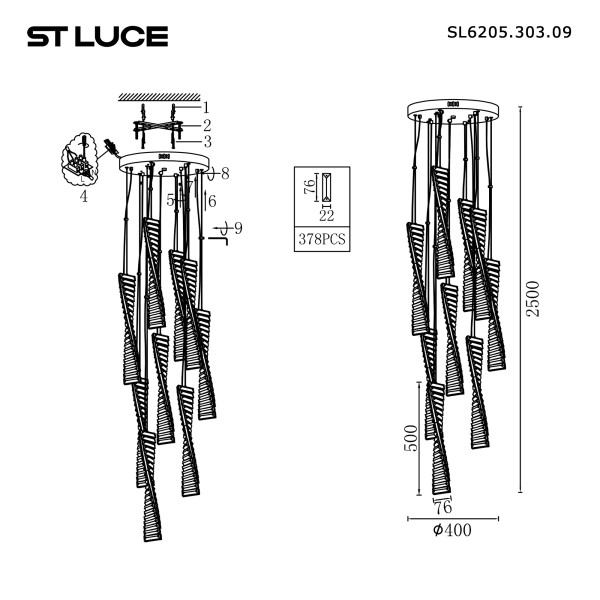 SL6205.303.09 Светильник подвесной ST-Luce Латунь/Прозрачный LED 1*99W 4000K ELICA
