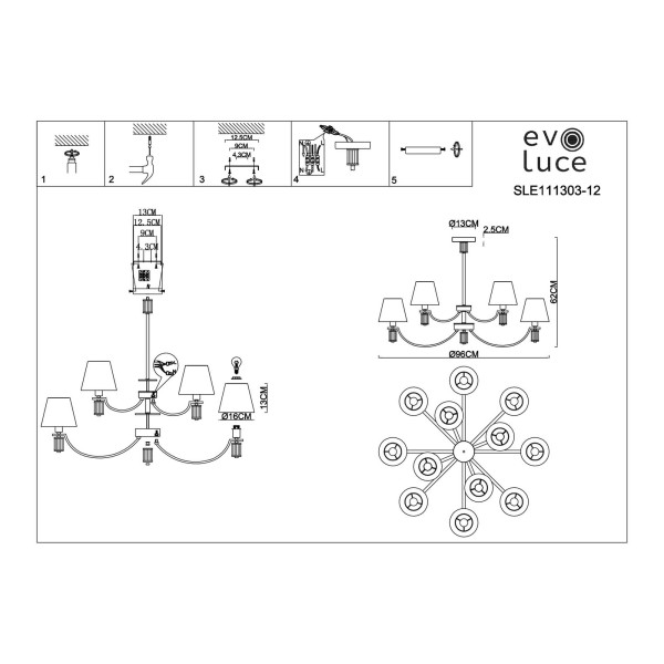 SLE111303-12 Светильник подвесной Хром/Белый E14 12*40W MONZA