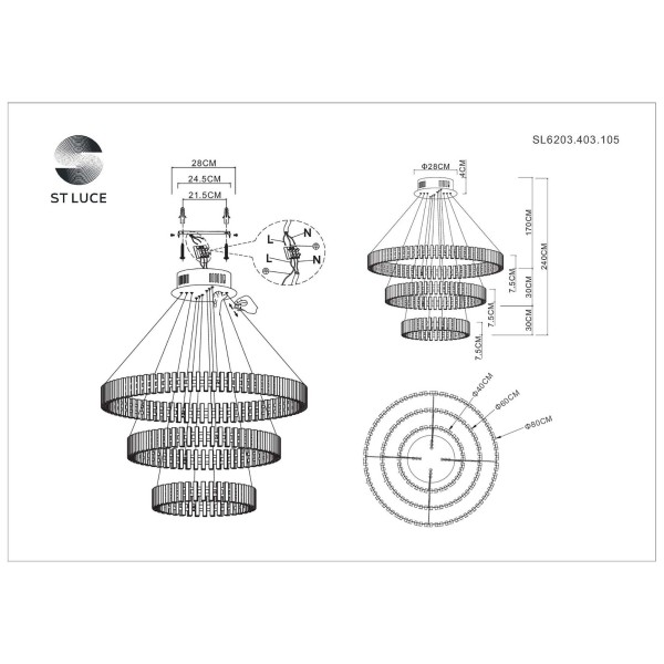 SL6203.403.105 Люстра подвесная ST-Luce Черный/Белый LED 1*105W 3000K ESTENSE
