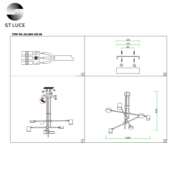 SL1604.432.06 Светильник потолочный ST-Luce Черный, Латунь/Черный LED 6*5W 3000K RODRIGO